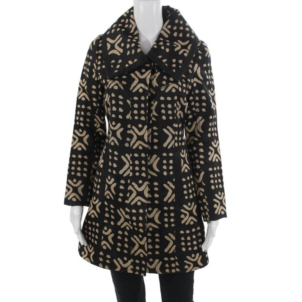 Sariah Women Beige Geometric Collared Button Coat Polyester Size 2